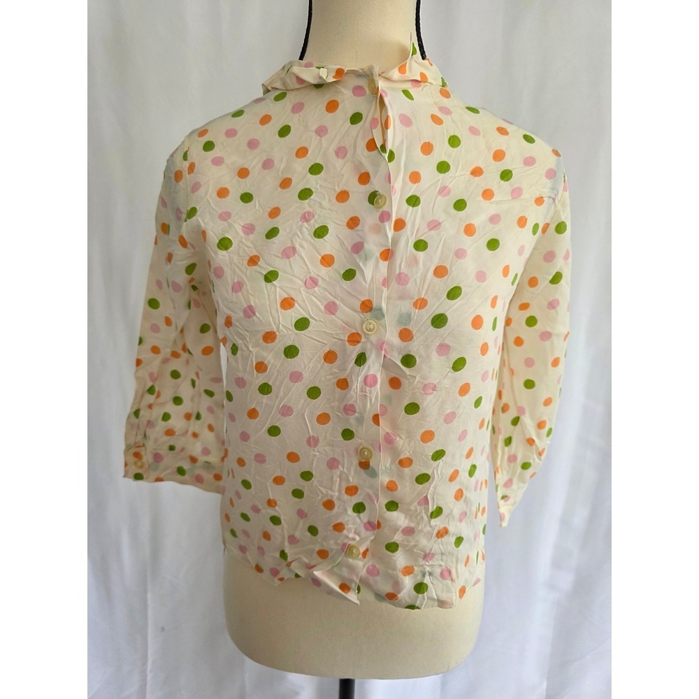 Vintage Alice Aiken Blouse Top Polka Dot Pastel Casual Button‎ Up